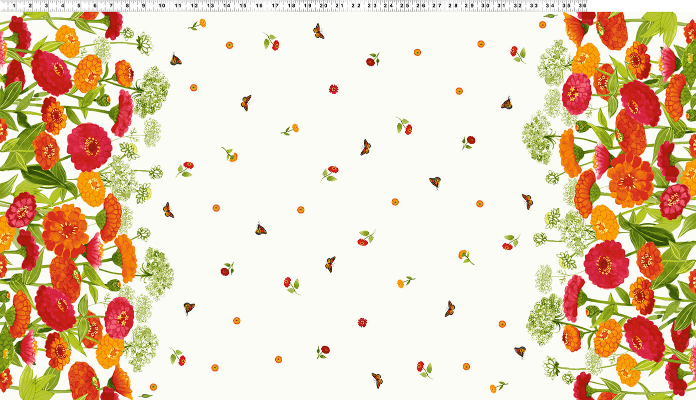 Zinnias in Bloom - Border POS Fabric - Trapunto