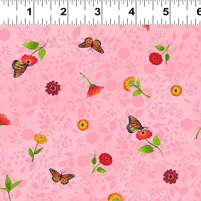 Zinnias in Bloom - Tossed Flowers POS Fabric - Trapunto edmonton local fabric store shop